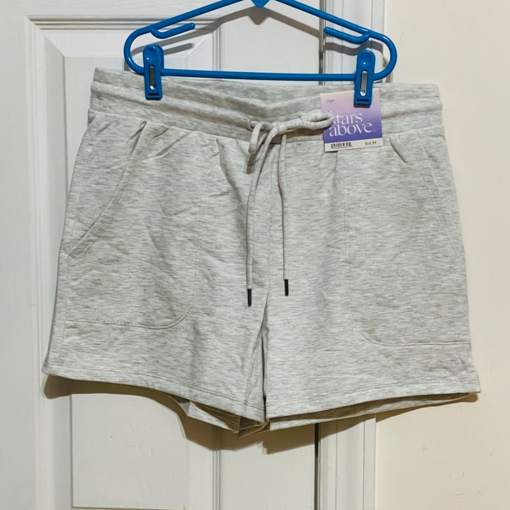 Women's Beautifully Soft Fleece Lounge Shorts - Stars Above Heathered Gray M *M4 - Picture 2 of 9